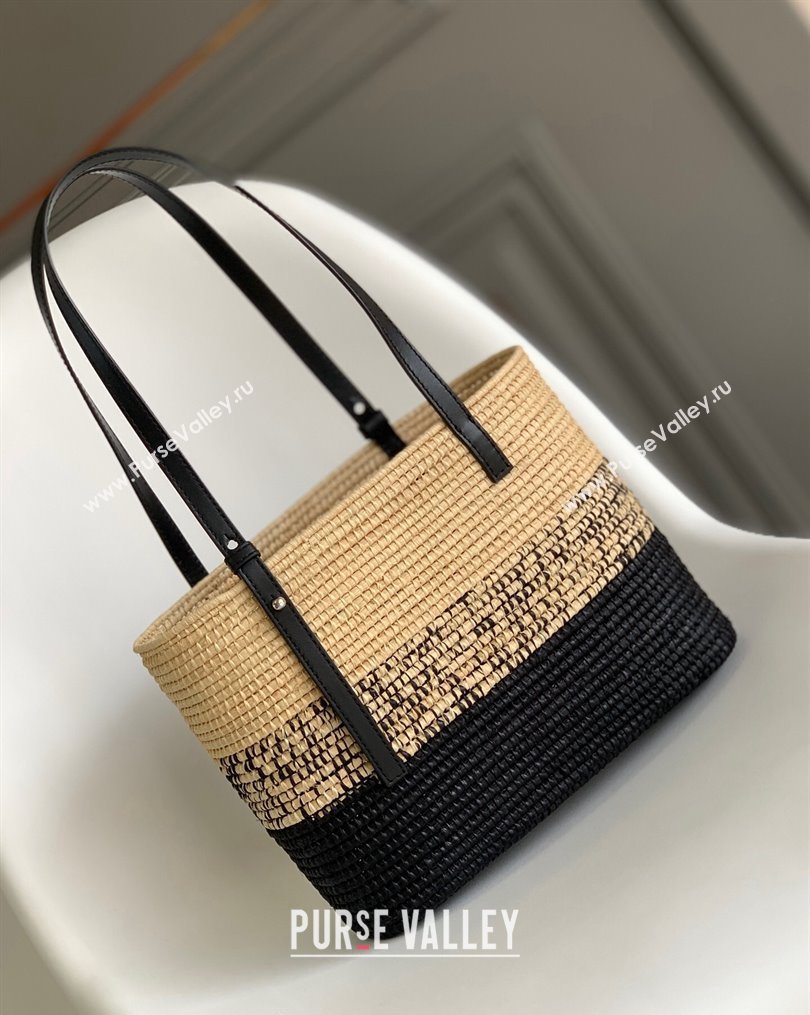 Loewe Small Square Basket Bag in Raffia Straw and Calfskin Black 2023 10112 (Ys-231023063)