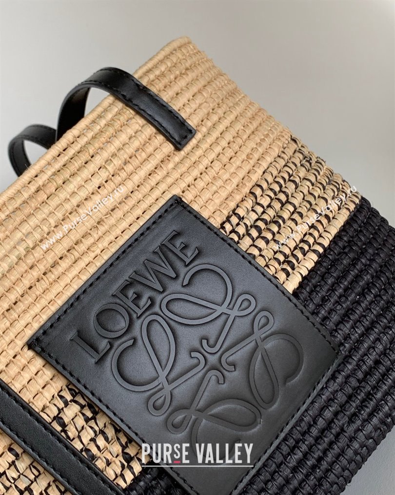 Loewe Small Square Basket Bag in Raffia Straw and Calfskin Black 2023 10112 (Ys-231023063)