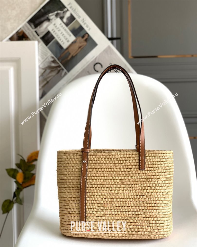 Loewe Small Square Basket Bag in Raffia Straw and Calfskin Brown 2023 10112 (Ys-231023064)