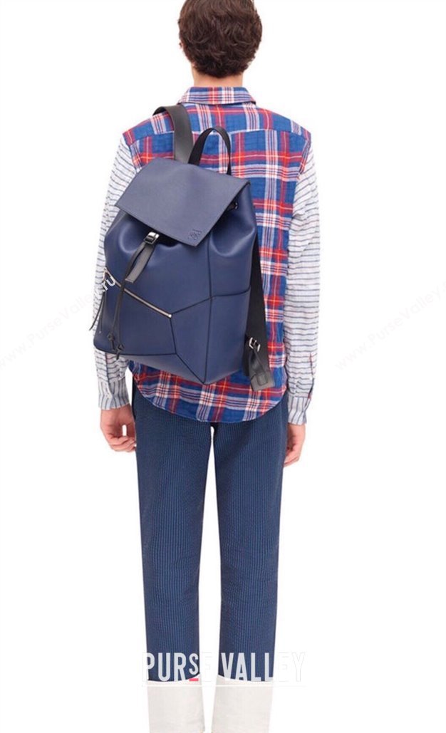 Loewe Puzzle Backpack Bag in Grained Calfskin Blue 2023 10288 (Ys-231023059)