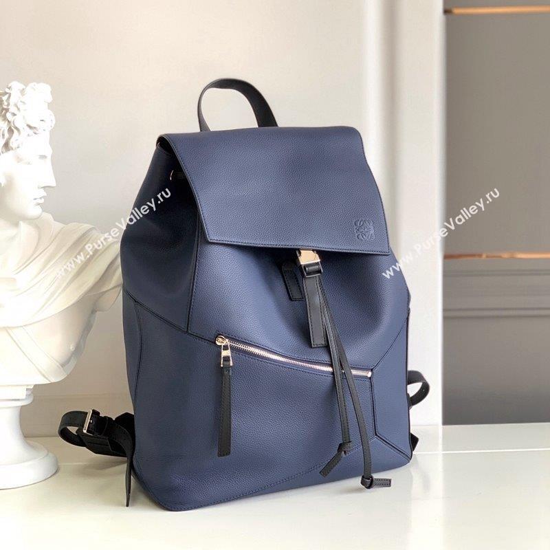 Loewe Puzzle Backpack Bag in Grained Calfskin Blue 2023 10288 (Ys-231023059)