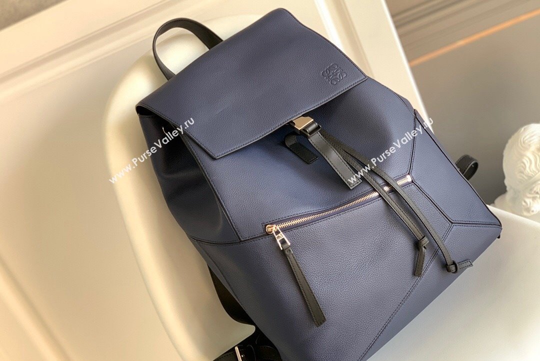 Loewe Puzzle Backpack Bag in Grained Calfskin Blue 2023 10288 (Ys-231023059)