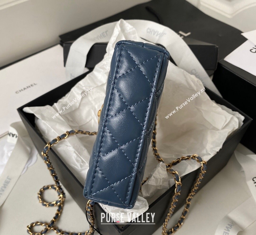 Chanel Shiny Aged Calfskin Clutch with Chain AP3435 Blue 2023 (yezi-231020021)