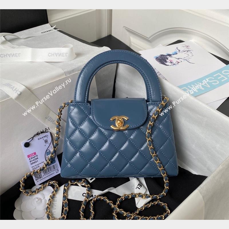 Chanel Shiny Aged Calfskin Mini Shopping Bag AS4416 Blue 2023 (yezi-231020022)