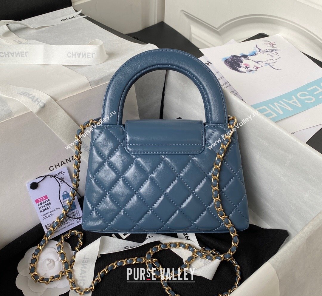 Chanel Shiny Aged Calfskin Mini Shopping Bag AS4416 Blue 2023 (yezi-231020022)