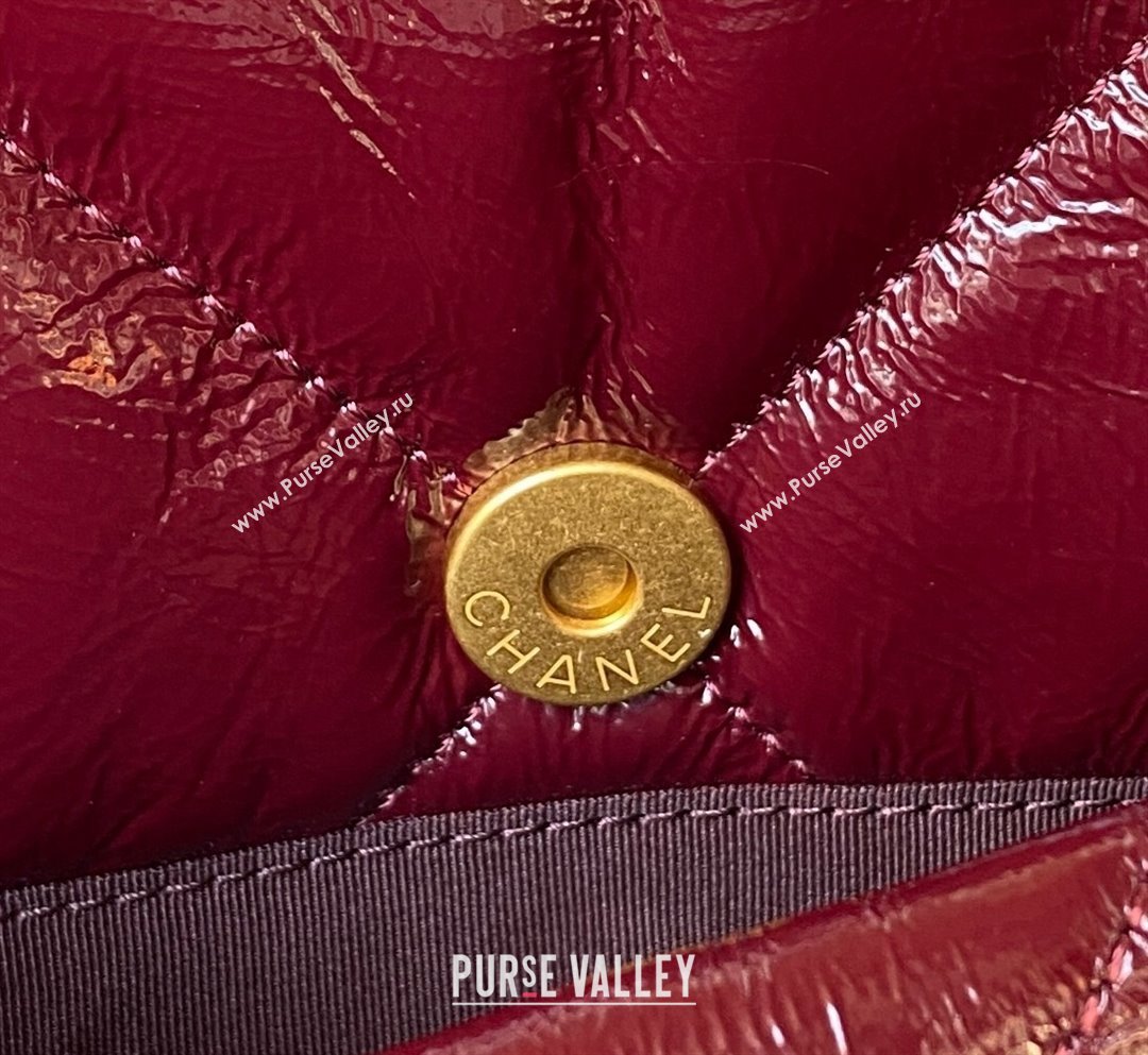 Chanel 19 Shiny Crinkle Calfskin Small Flap Bag AS1160 Burgundy 2023 (yezi-231020004)