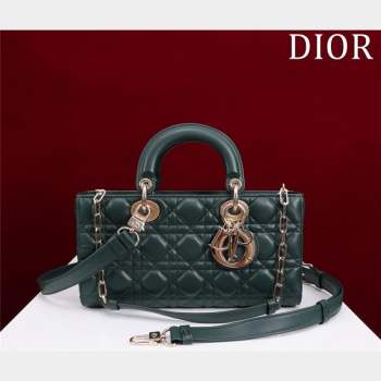 Dior Medium Lady D-Joy Bag in Cannage Lambskin Dark Green 2023 1021 (XXG-231021060)