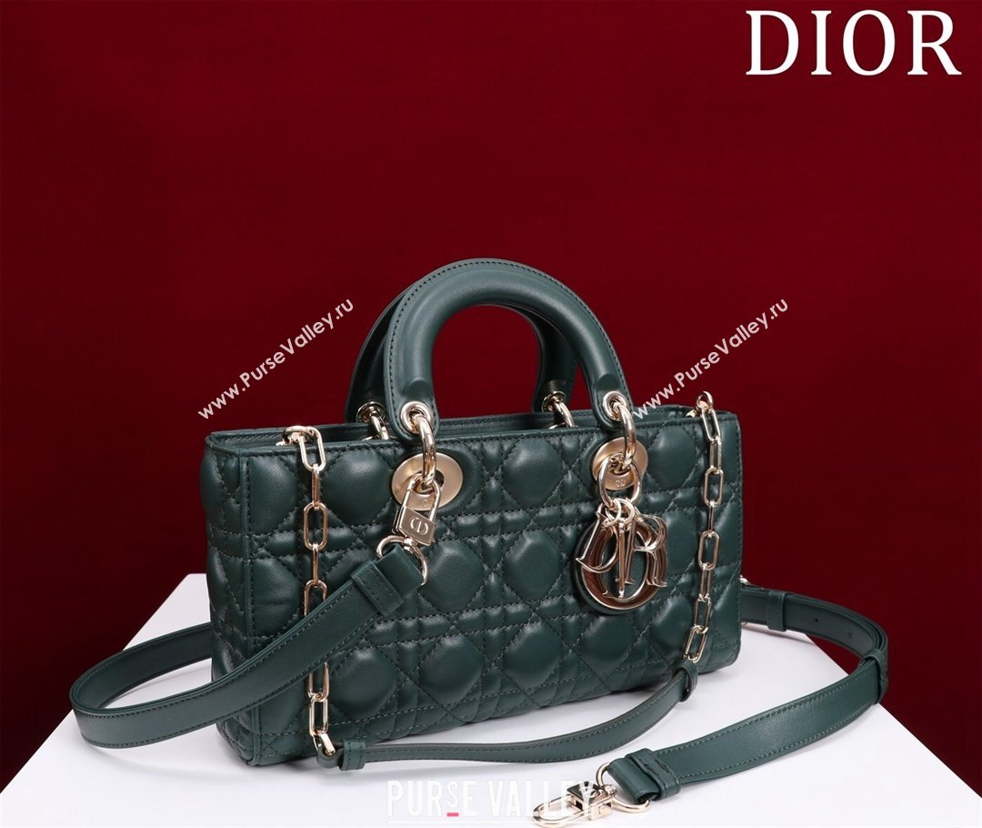 Dior Medium Lady D-Joy Bag in Cannage Lambskin Dark Green 2023 1021 (XXG-231021060)