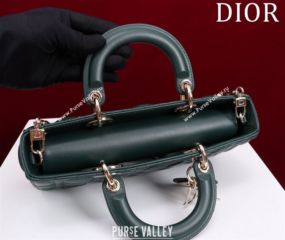 Dior Medium Lady D-Joy Bag in Cannage Lambskin Dark Green 2023 1021 (XXG-231021060)