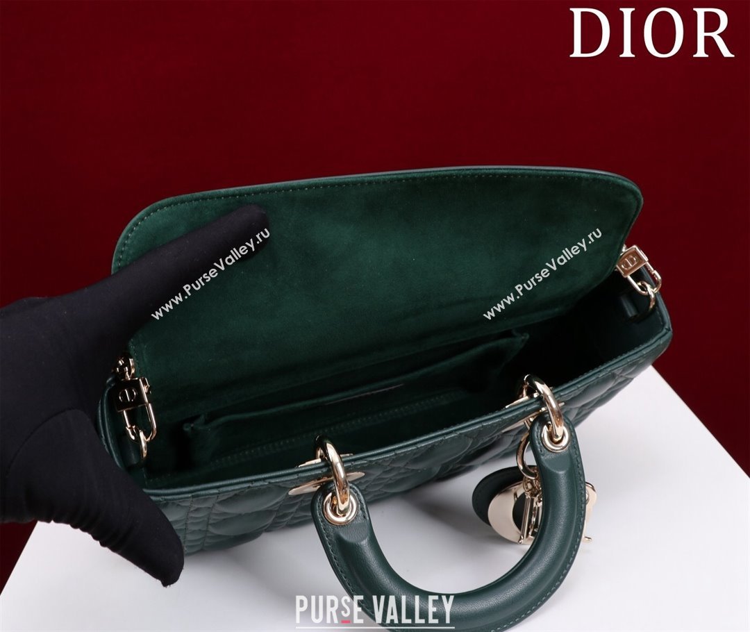 Dior Medium Lady D-Joy Bag in Cannage Lambskin Dark Green 2023 1021 (XXG-231021060)