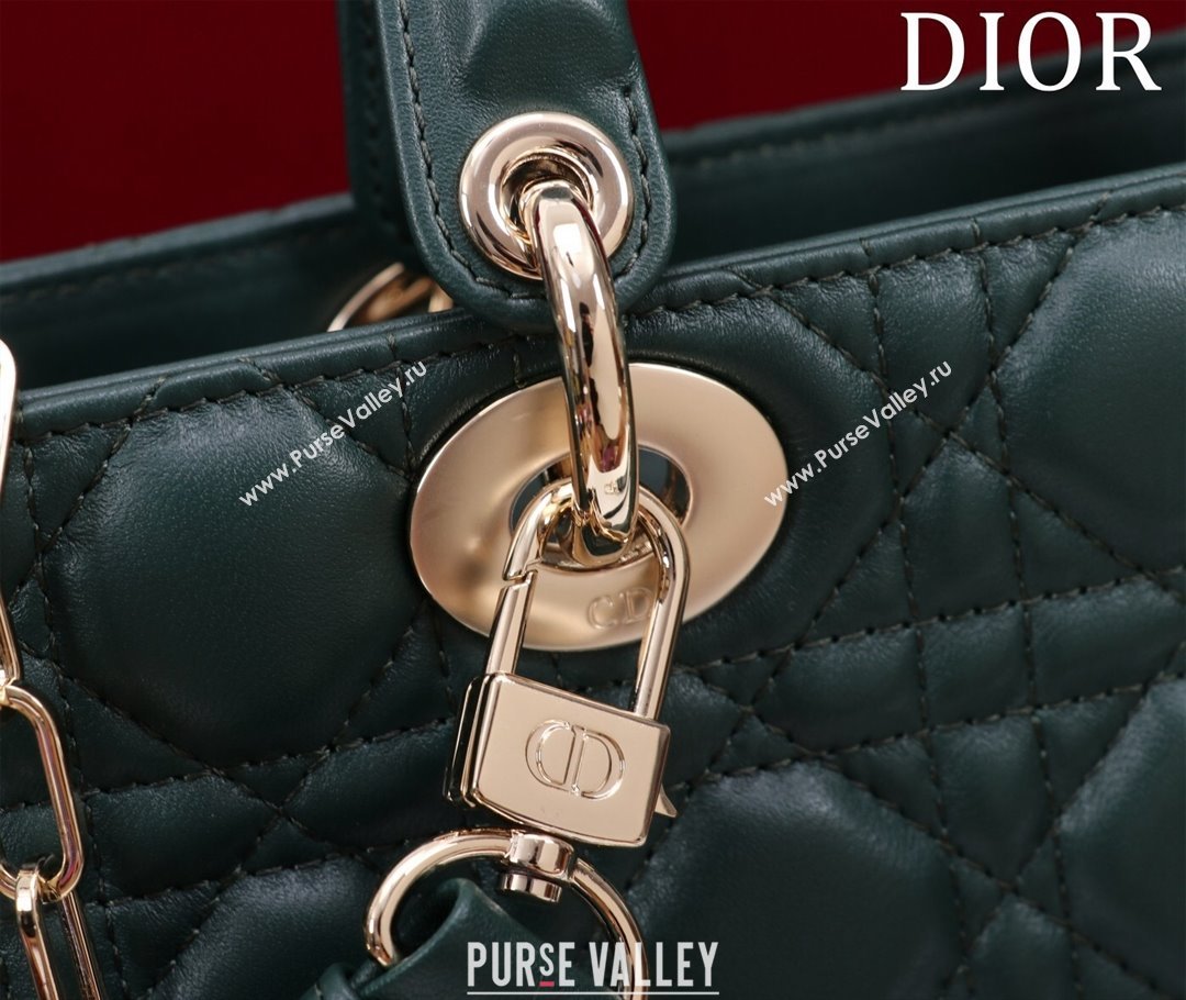 Dior Medium Lady D-Joy Bag in Cannage Lambskin Dark Green 2023 1021 (XXG-231021060)