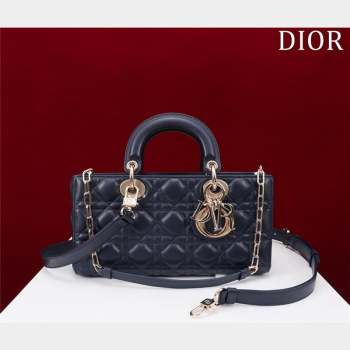 Dior Medium Lady D-Joy Bag in Cannage Lambskin Dark Blue 2023 1021 (XXG-231021062)