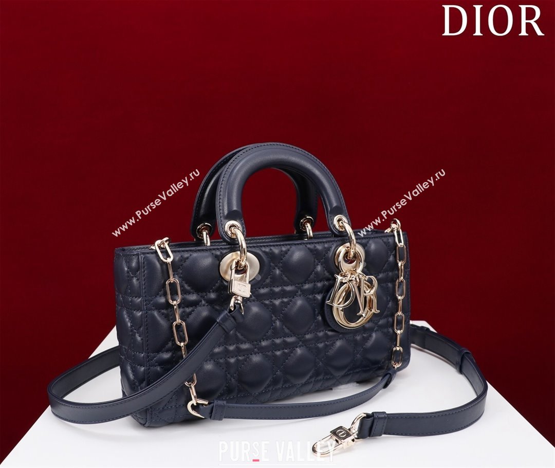 Dior Medium Lady D-Joy Bag in Cannage Lambskin Dark Blue 2023 1021 (XXG-231021062)