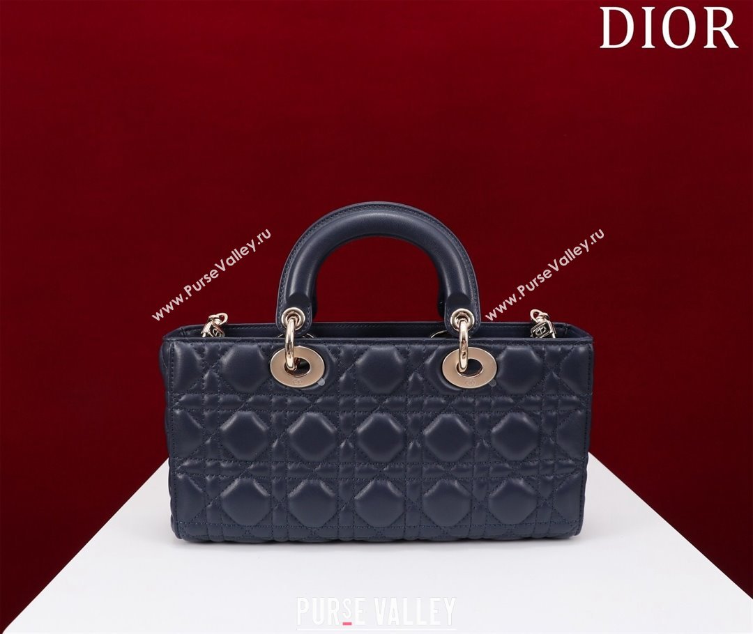 Dior Medium Lady D-Joy Bag in Cannage Lambskin Dark Blue 2023 1021 (XXG-231021062)