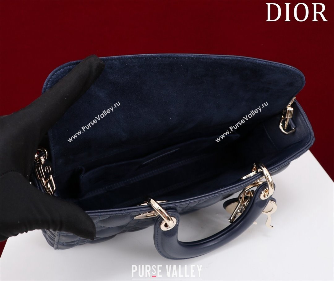 Dior Medium Lady D-Joy Bag in Cannage Lambskin Dark Blue 2023 1021 (XXG-231021062)