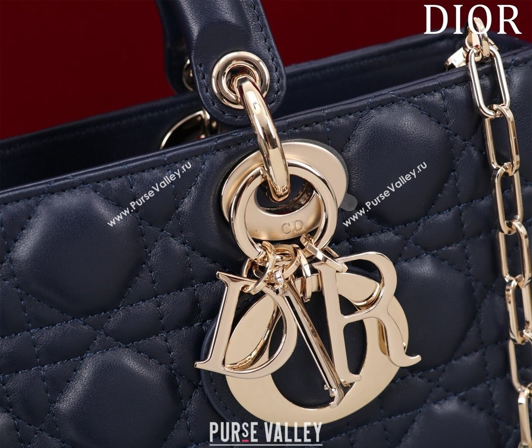 Dior Medium Lady D-Joy Bag in Cannage Lambskin Dark Blue 2023 1021 (XXG-231021062)