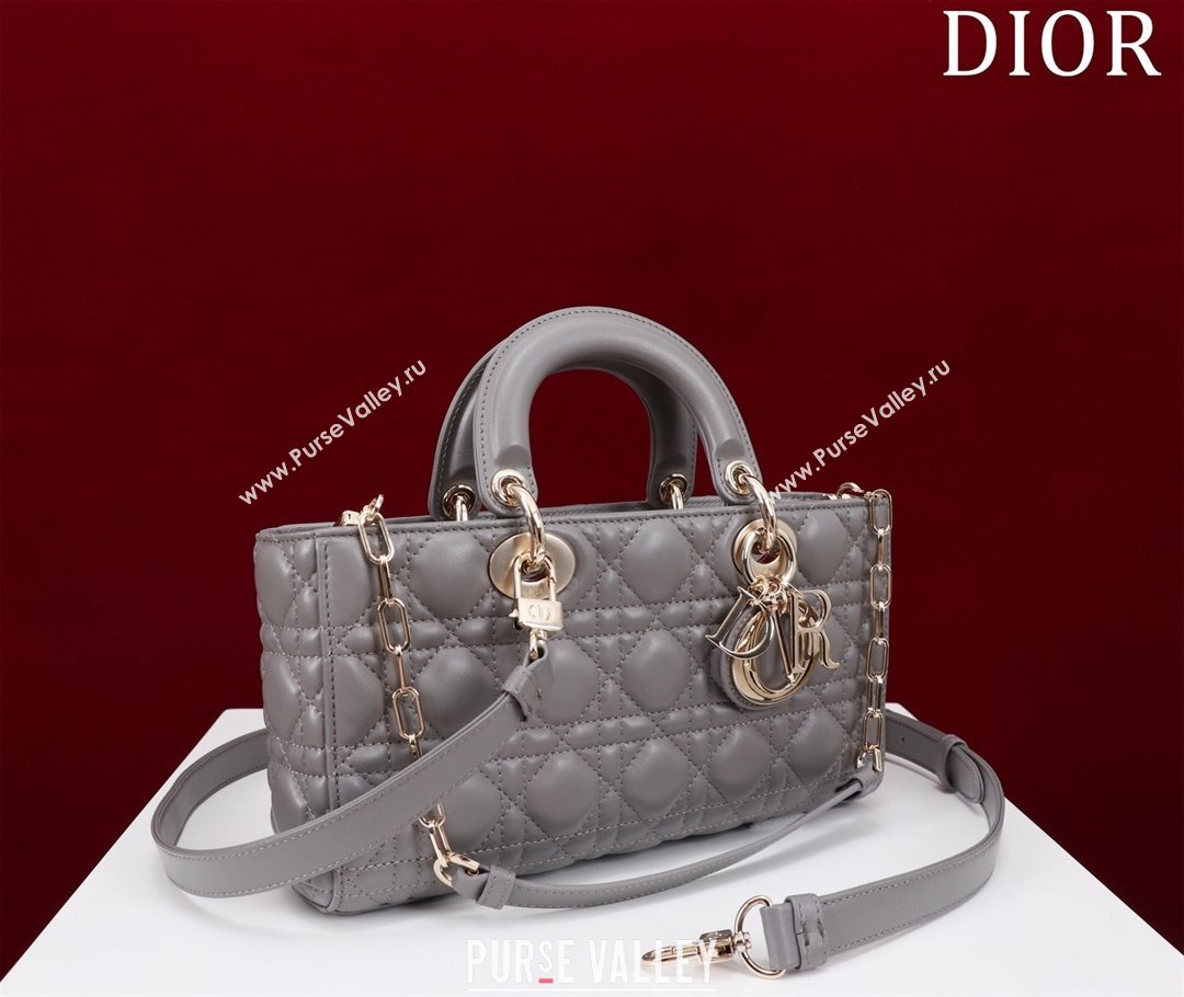 Dior Medium Lady D-Joy Bag in Cannage Lambskin Grey 2023 1021 (XXG-231021063)