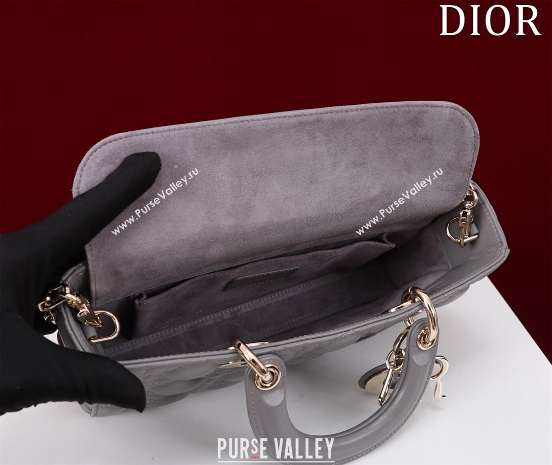 Dior Medium Lady D-Joy Bag in Cannage Lambskin Grey 2023 1021 (XXG-231021063)