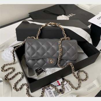 Chanel Lambskin Flap Phone Holder with Chain Top handle AP3226 Dark Grey 2023 (yezi-231020041)