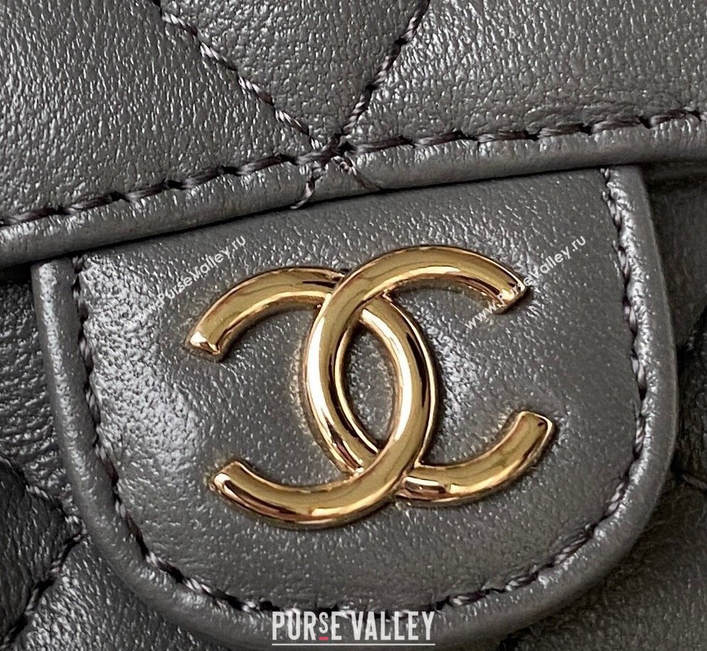 Chanel Lambskin Flap Phone Holder with Chain Top handle AP3226 Dark Grey 2023 (yezi-231020041)