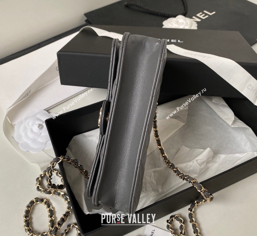 Chanel Lambskin Flap Phone Holder with Chain Top handle AP3226 Dark Grey 2023 (yezi-231020041)
