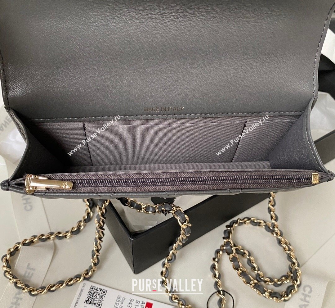 Chanel Lambskin Flap Phone Holder with Chain Top handle AP3226 Dark Grey 2023 (yezi-231020041)