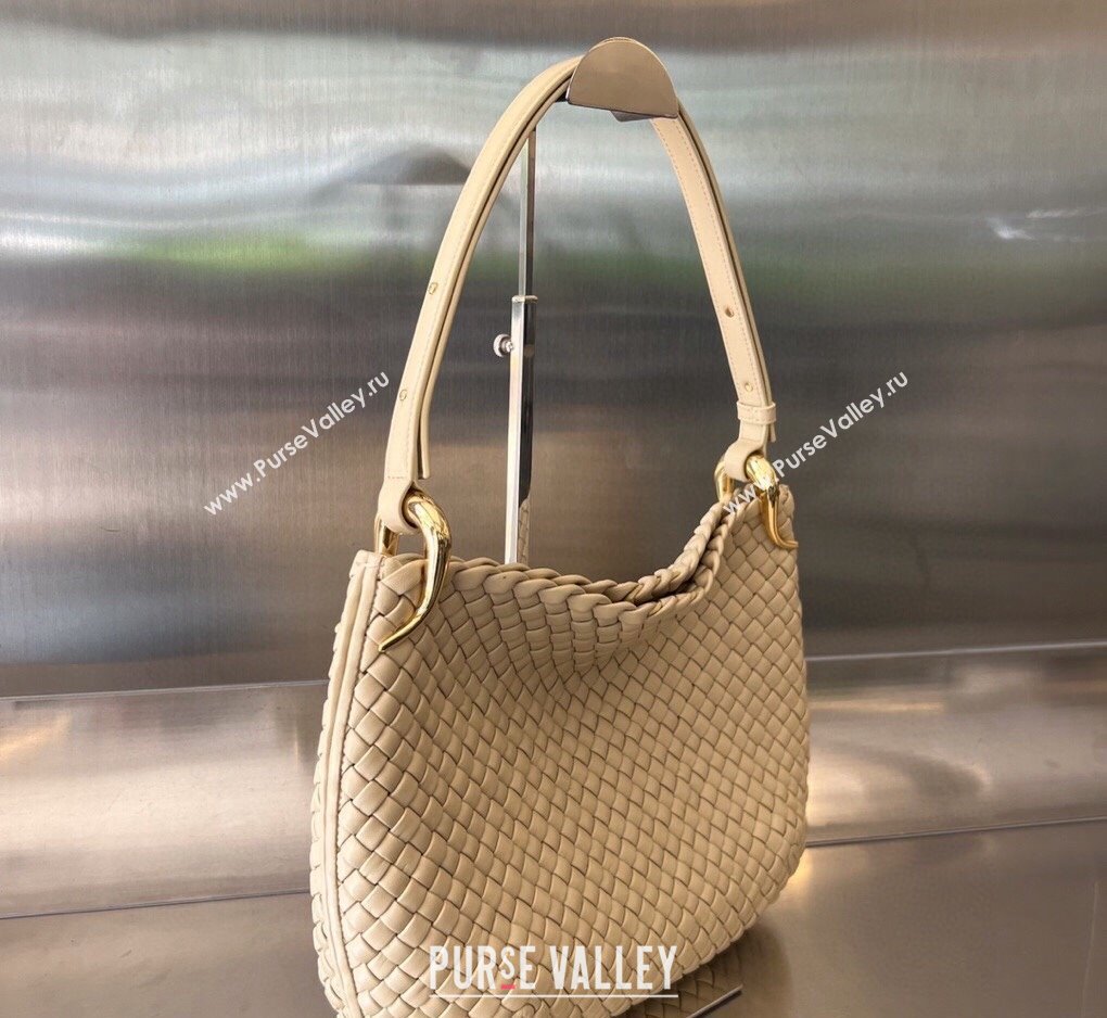 Bottega Veneta Small Clicker Shoulder Bag in Padded Intreccio Leather Porridge Beige 2023 730968 (WT-231023107)