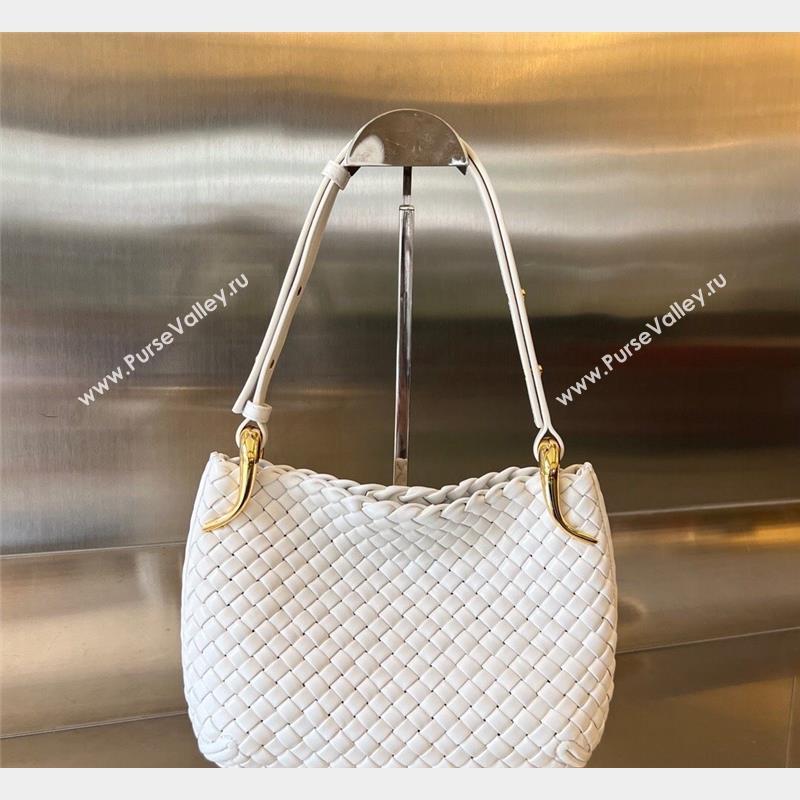 Bottega Veneta Small Clicker Shoulder Bag in Padded Intreccio Leather White 2023 730968 (WT-231023108)