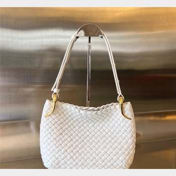 Bottega Veneta Small Clicker Shoulder Bag in Padded Intreccio Leather White 2023 730968 (WT-231023108)