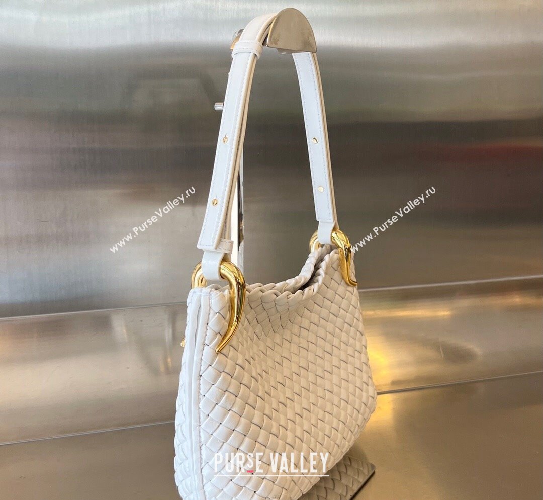 Bottega Veneta Small Clicker Shoulder Bag in Padded Intreccio Leather White 2023 730968 (WT-231023108)