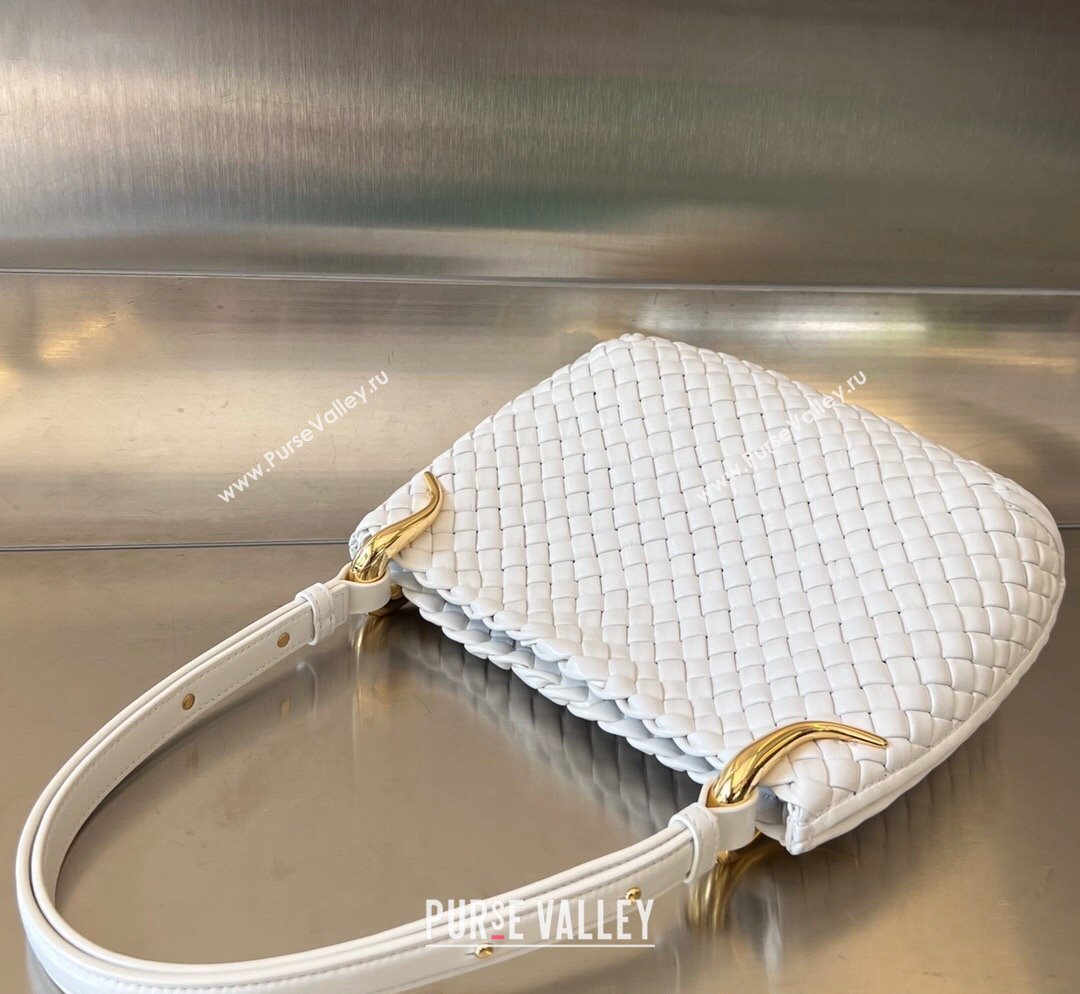 Bottega Veneta Small Clicker Shoulder Bag in Padded Intreccio Leather White 2023 730968 (WT-231023108)