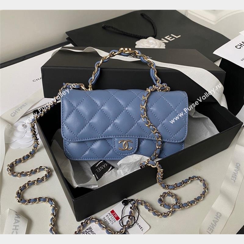 Chanel Lambskin Flap Phone Holder with Chain Top handle AP3226 Blue 2023 (yezi-231020042)