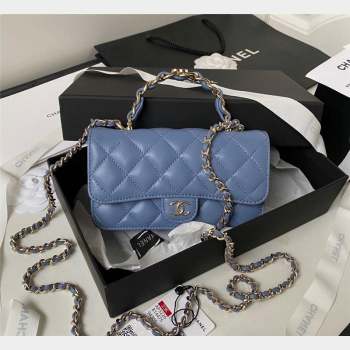 Chanel Lambskin Flap Phone Holder with Chain Top handle AP3226 Blue 2023 (yezi-231020042)