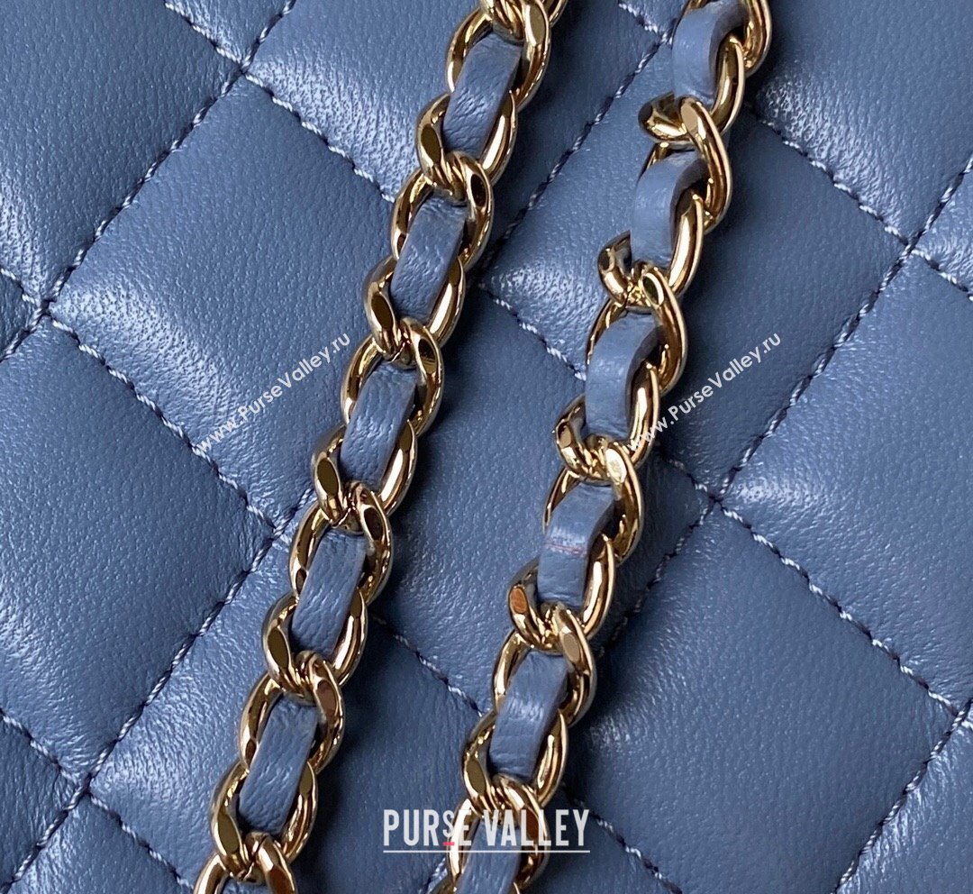 Chanel Lambskin Flap Phone Holder with Chain Top handle AP3226 Blue 2023 (yezi-231020042)