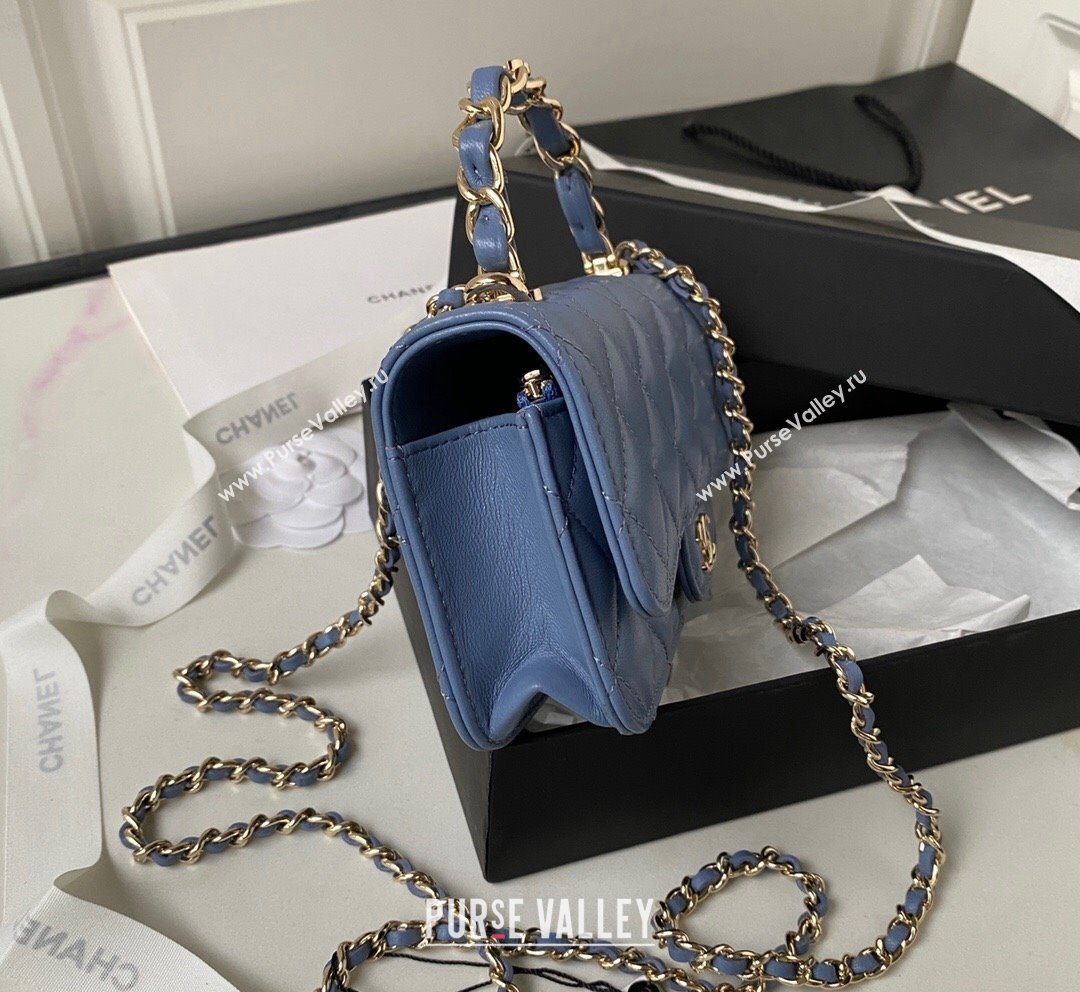 Chanel Lambskin Flap Phone Holder with Chain Top handle AP3226 Blue 2023 (yezi-231020042)