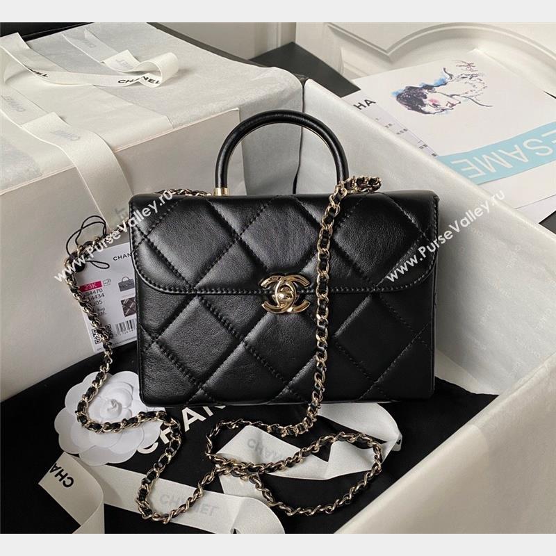 Chanel Quilted Shiny Calfskin Small Box Bag AS4470 Black 2023 (yezi-231020032)