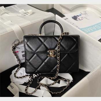 Chanel Quilted Shiny Calfskin Small Box Bag AS4470 Black 2023 (yezi-231020032)