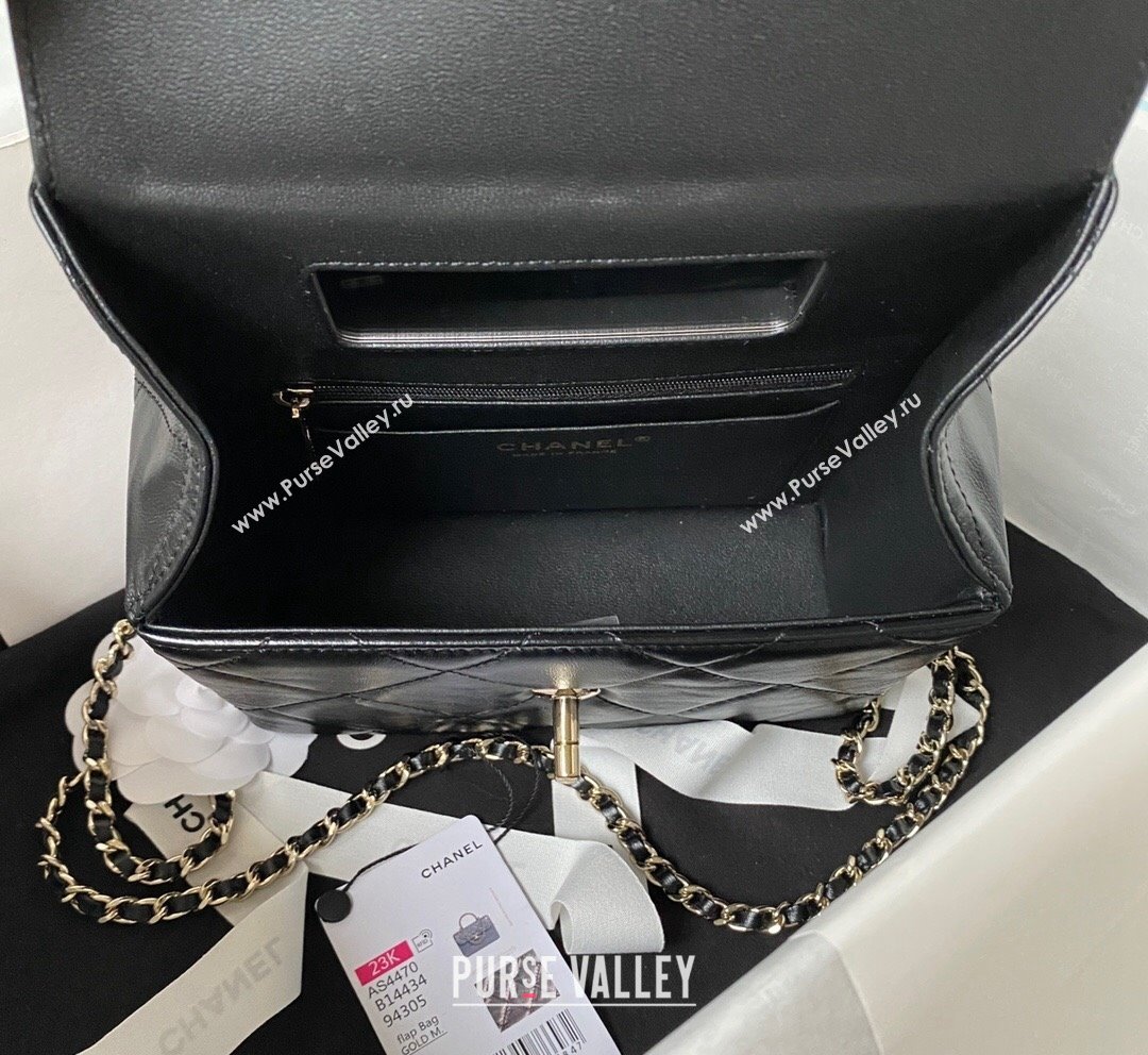 Chanel Quilted Shiny Calfskin Small Box Bag AS4470 Black 2023 (yezi-231020032)