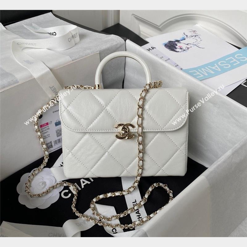 Chanel Quilted Shiny Calfskin Small Box Bag AS4470 White 2023 (yezi-231020033)