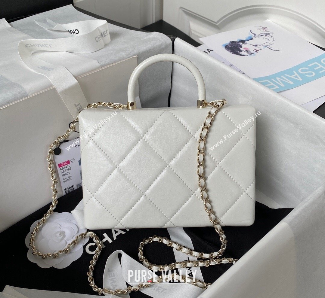 Chanel Quilted Shiny Calfskin Small Box Bag AS4470 White 2023 (yezi-231020033)