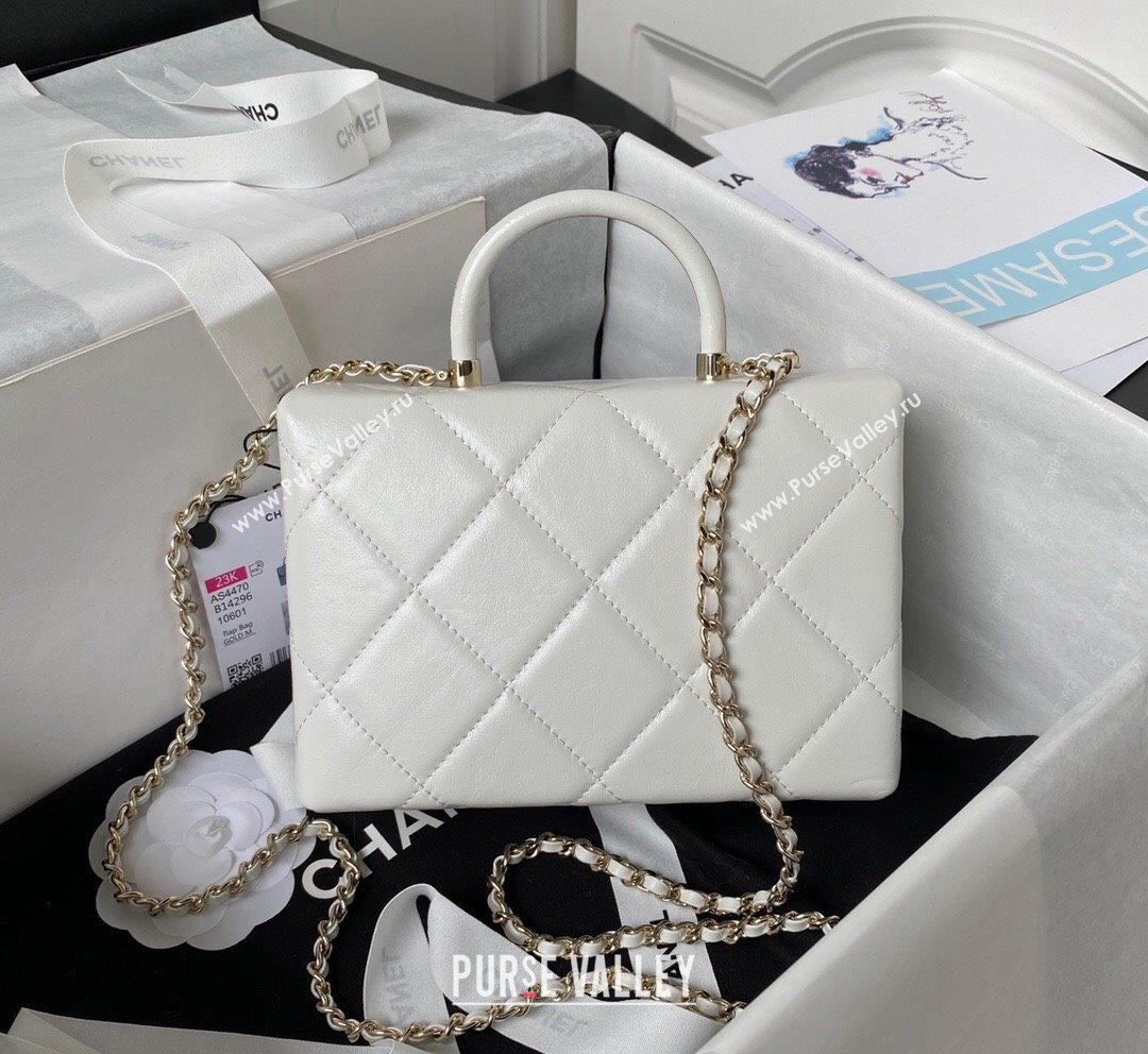 Chanel Quilted Shiny Calfskin Small Box Bag AS4470 White 2023 (yezi-231020033)