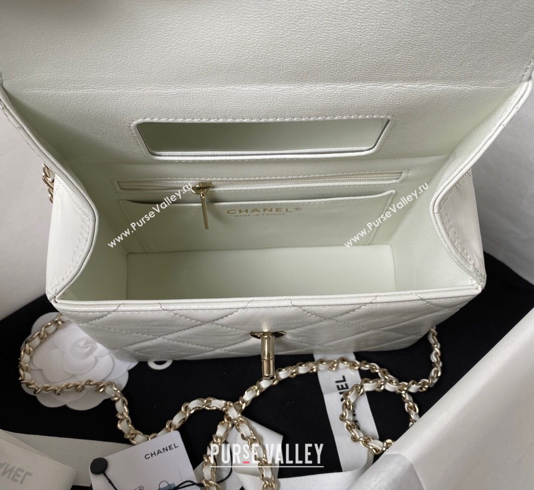 Chanel Quilted Shiny Calfskin Small Box Bag AS4470 White 2023 (yezi-231020033)