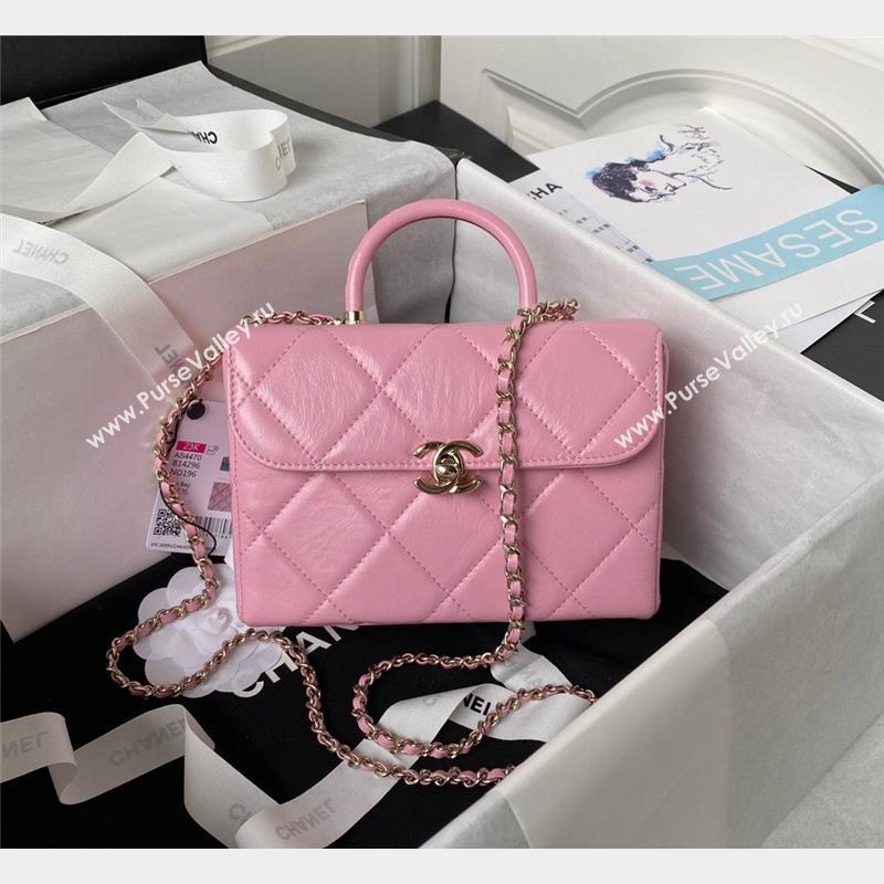 Chanel Quilted Shiny Calfskin Small Box Bag AS4470 Light Pink 2023 (yezi-231020034)