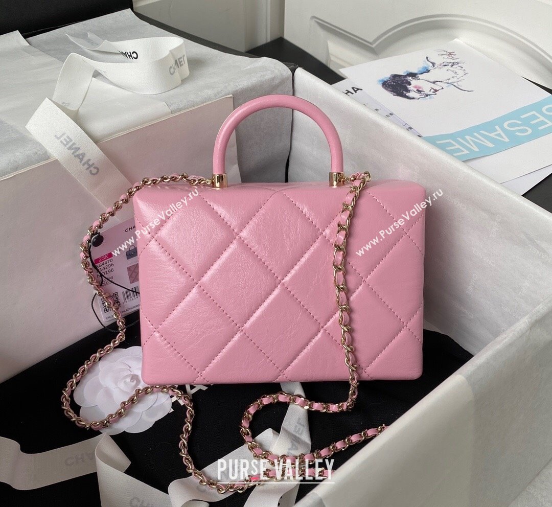 Chanel Quilted Shiny Calfskin Small Box Bag AS4470 Light Pink 2023 (yezi-231020034)