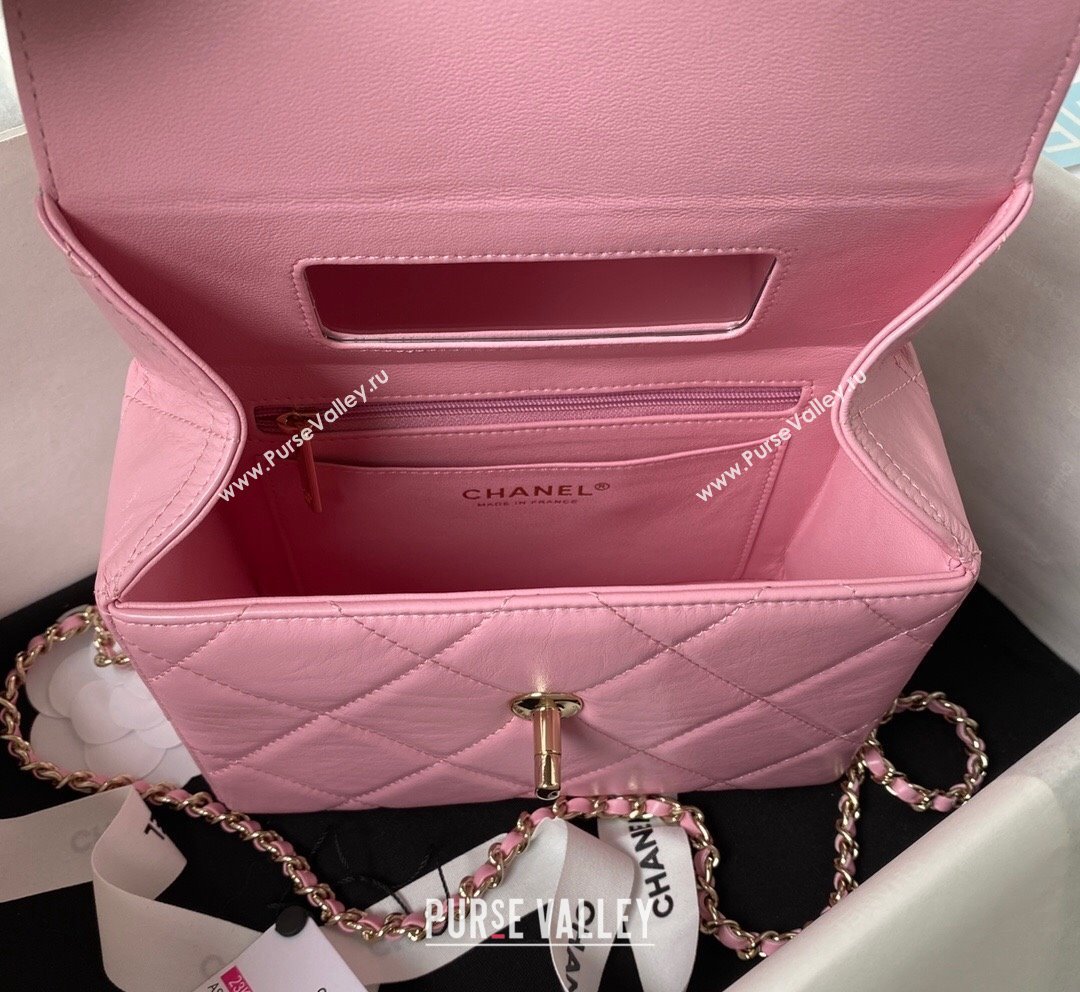 Chanel Quilted Shiny Calfskin Small Box Bag AS4470 Light Pink 2023 (yezi-231020034)