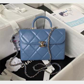 Chanel Quilted Shiny Calfskin Small Box Bag AS4470 Light Blue 2023 (yezi-231020035)