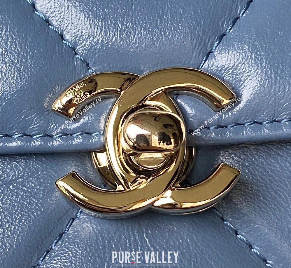 Chanel Quilted Shiny Calfskin Small Box Bag AS4470 Light Blue 2023 (yezi-231020035)