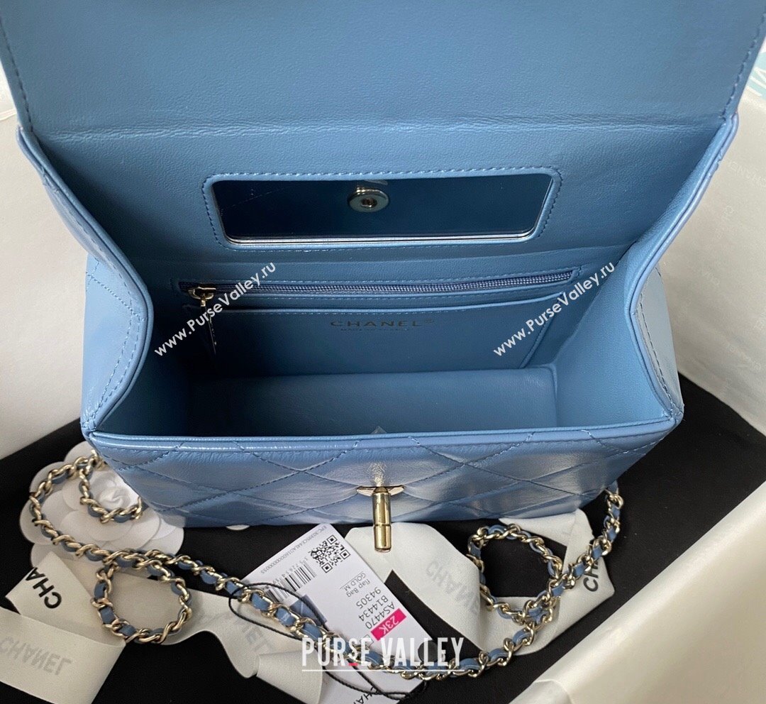 Chanel Quilted Shiny Calfskin Small Box Bag AS4470 Light Blue 2023 (yezi-231020035)