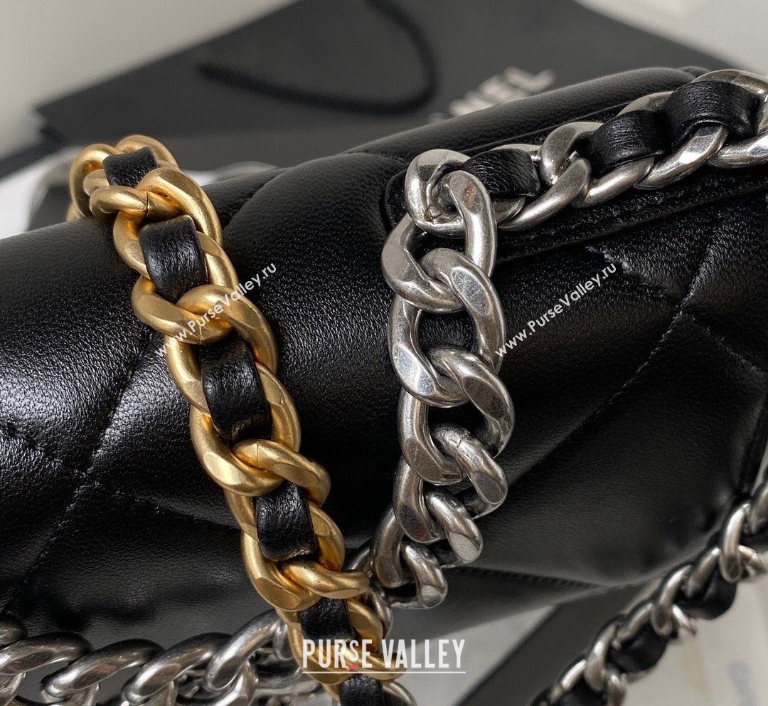 Chanel 19 Shiny Lambskin Wallet on Chain WOC AP3267 Black Silver 2023 (yezi-231020005)