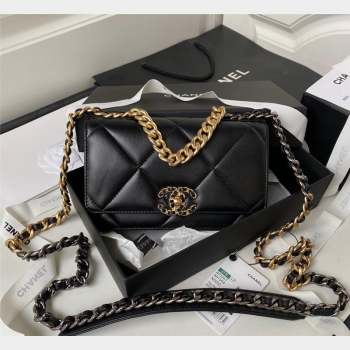 Chanel 19 Shiny Lambskin Wallet on Chain WOC AP3267 Black Gold 2023 (yezi-231020007)